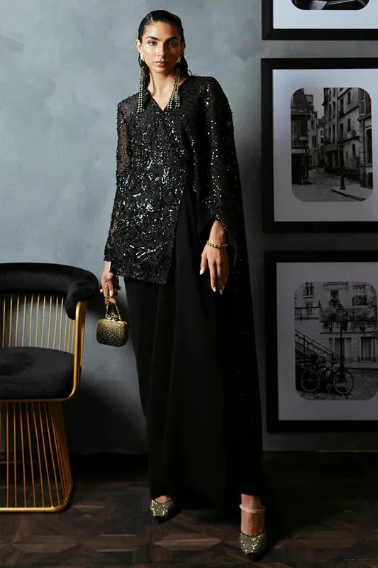Suffuse LUXURY PRET Black Georgette – view 1 – Poshaq