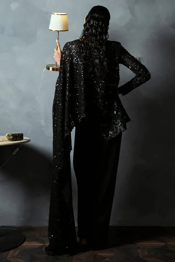 Suffuse LUXURY PRET Black Georgette – view 2 – Poshaq