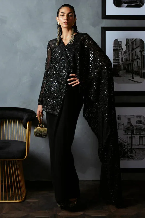 Suffuse LUXURY PRET Black Georgette – view 4 – Poshaq