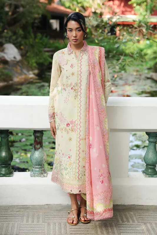 Qalamkar Q Prints 26 Pale Yellow Lawn – view 1 – Poshaq
