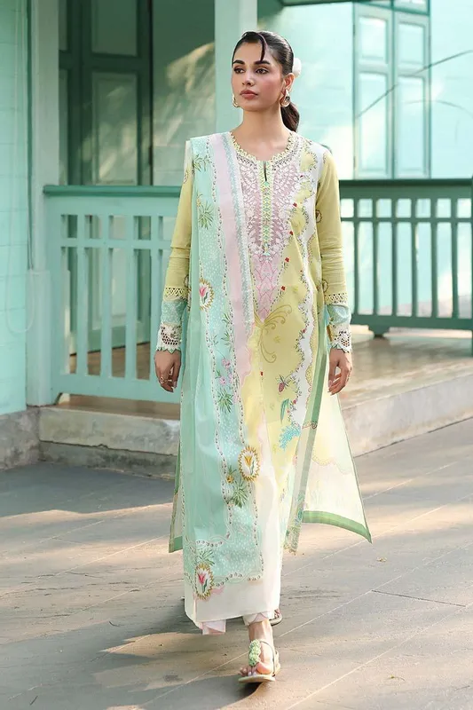 Qalamkar Q Prints 26 Cream Lawn – view 1 – Poshaq