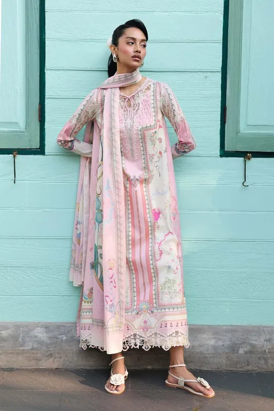 Qalamkar Q Prints 26 Ivory Lawn – view 1 – Poshaq