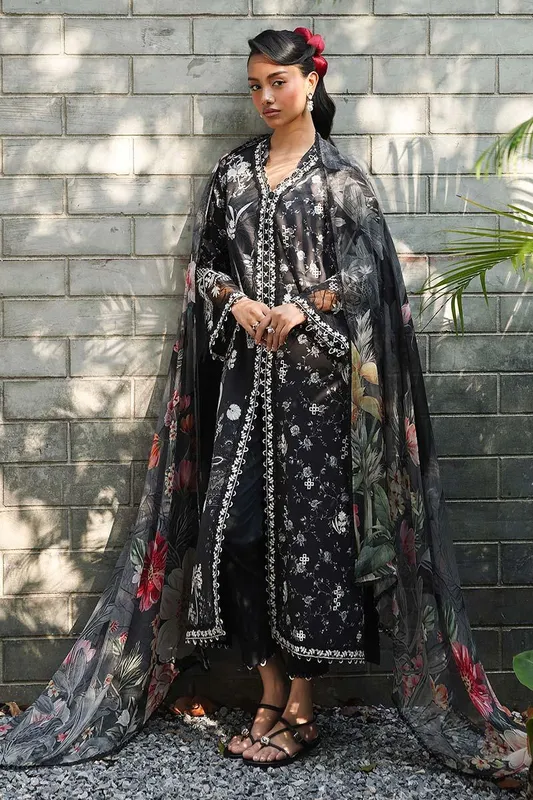 Qalamkar Q Prints 26 Black Chiffon – view 1 – Poshaq
