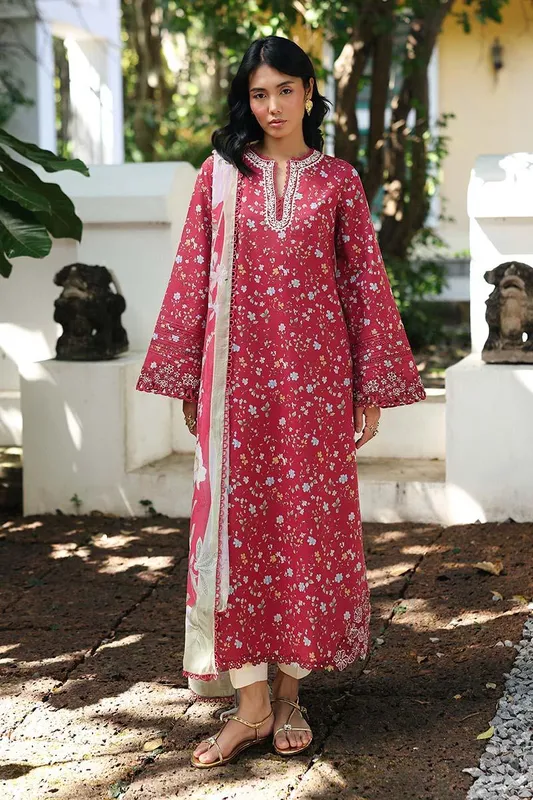 Qalamkar Q Prints 26 Maroon Chiffon – view 1 – Poshaq
