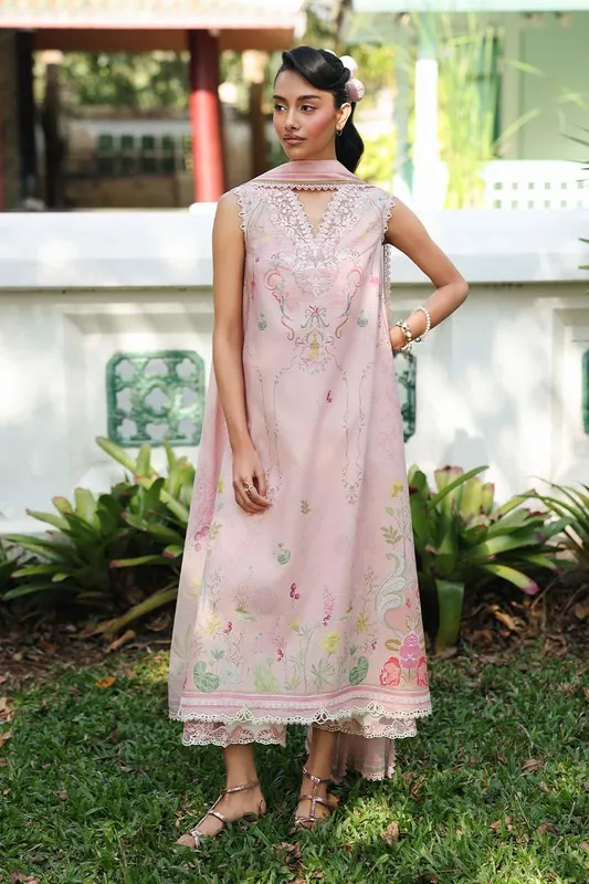 Qalamkar Q Prints 26 Light Pink Lawn – view 1 – Poshaq