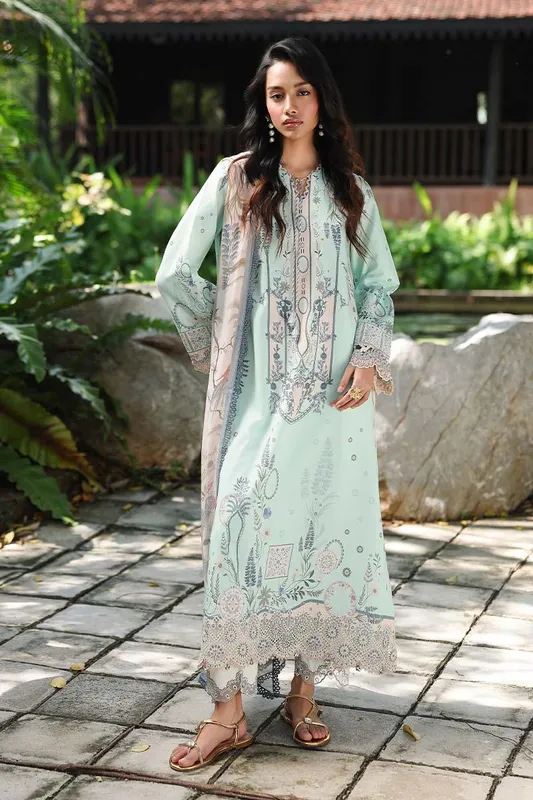 Qalamkar Q Prints 26 Pale Aqua Chiffon – view 1 – Poshaq