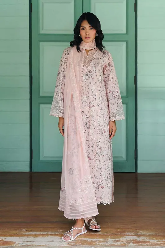Qalamkar Q Prints 26 Blush Pink Chiffon – view 1 – Poshaq