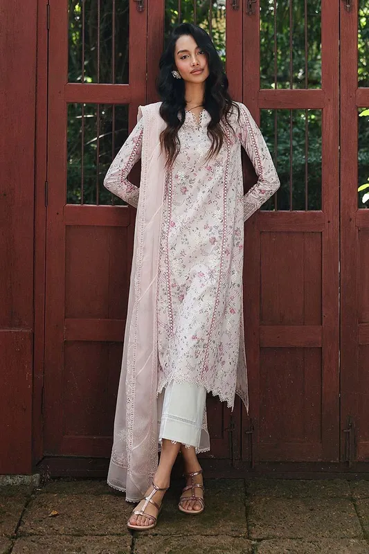 Qalamkar Q Prints 26 Blush Pink Chiffon – view 1 – Poshaq