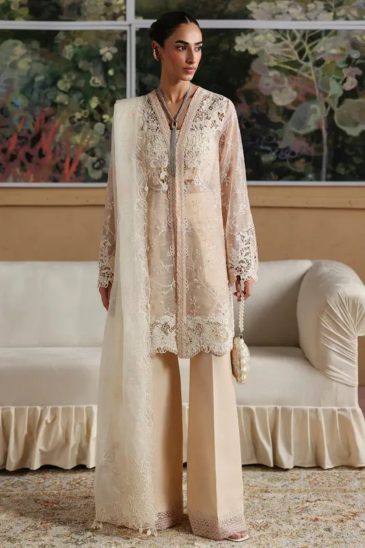 Qalamkar Luxury Pret 25 Blush Pink Raw Silk – view 1 – Poshaq
