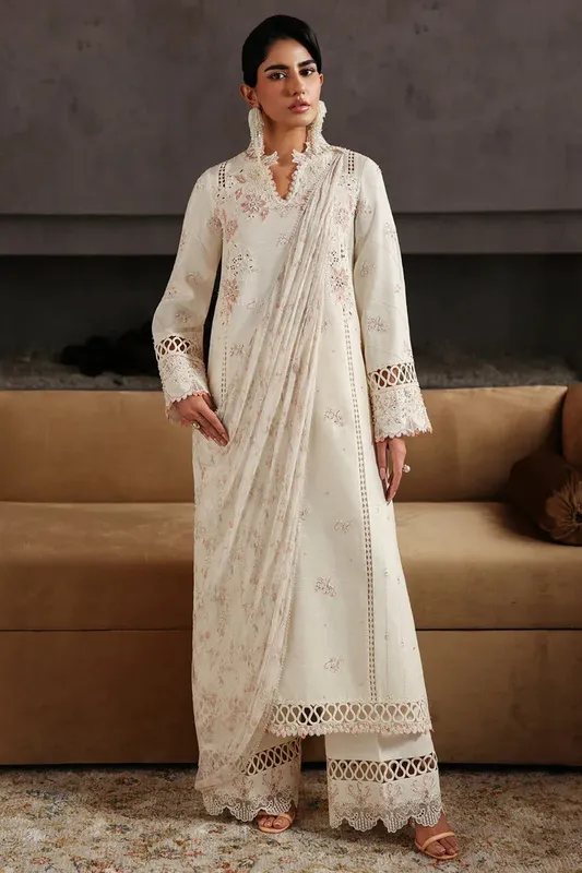 Qalamkar Luxury Pret 25 Off White Raw Silk – view 1 – Poshaq