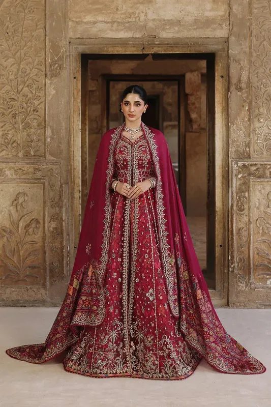 Qalamkar Shadmaani Formals 25 Carmine Silk – view 1 – Poshaq