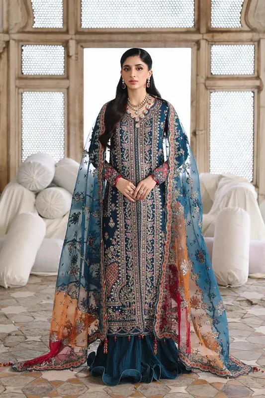 Qalamkar Shadmaani Formals 25 Zinc Raw Silk – view 1 – Poshaq