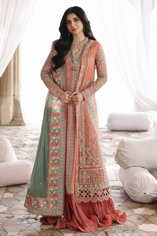 Qalamkar Shadmaani Formals 25 Orange Raw Silk – view 1 – Poshaq