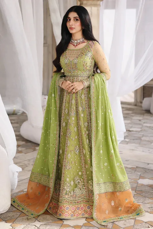 Qalamkar Shadmaani Formals 25 Apple Green Raw Silk – view 1 – Poshaq