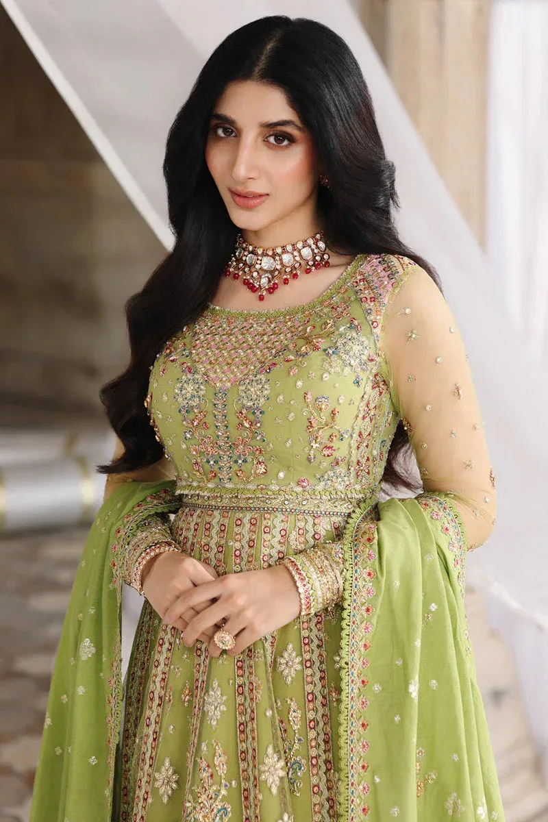 Qalamkar Shadmaani Formals 25 Apple Green Raw Silk – view 3 – Poshaq