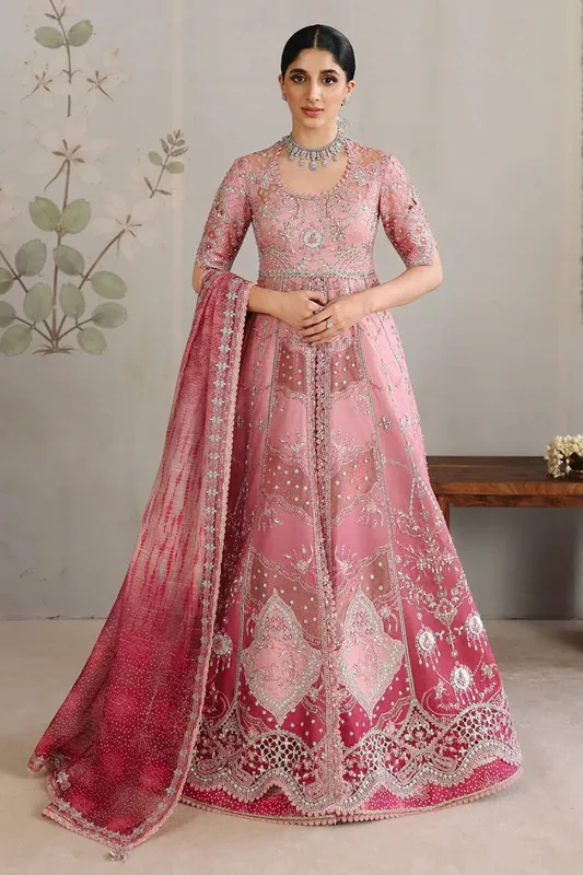 Qalamkar Shadmaani Formals 25 Rose Pink Raw Silk – view 1 – Poshaq