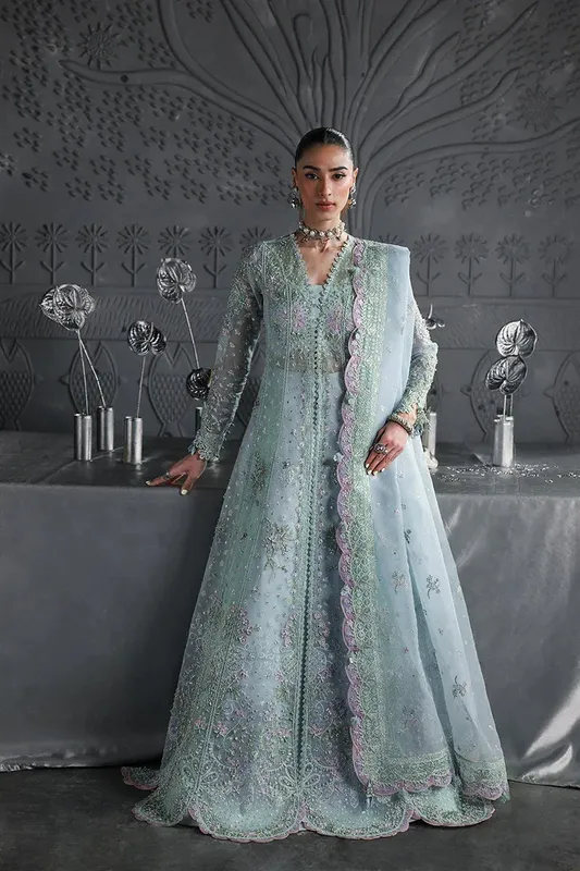 Qalamkar Elirah Formals 25 pale aqua Organza – view 1 – Poshaq