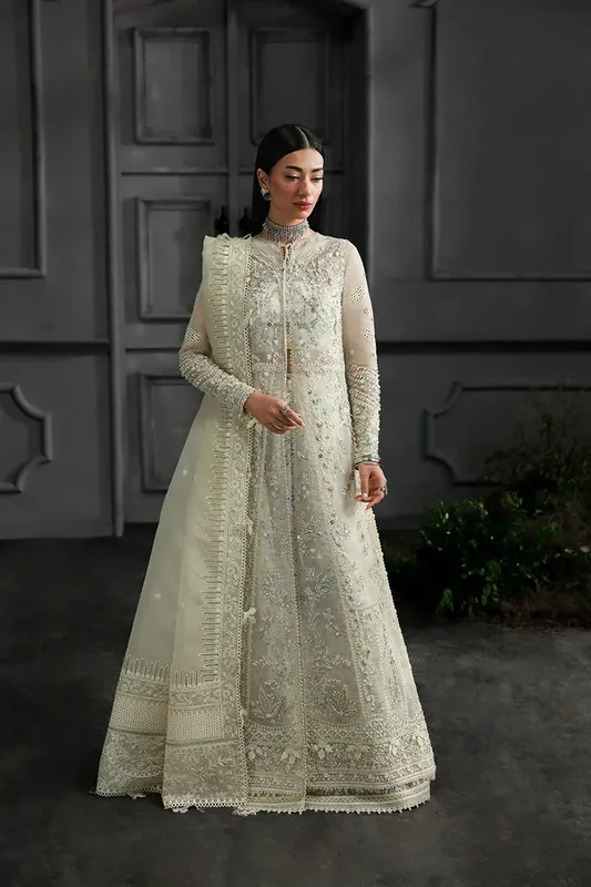 Qalamkar Elirah Formals 25 Ivory Gold Organza – view 1 – Poshaq