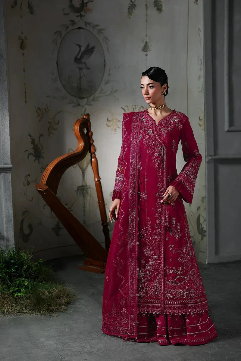 Qalamkar Elirah Formals 25 rouge pink Organza – view 1 – Poshaq