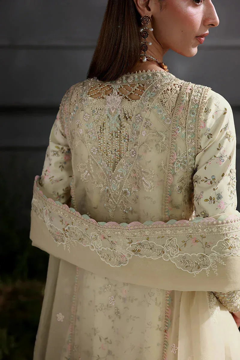 Qalamkar Elirah Formals 25 ivory gold Organza – view 2 – Poshaq