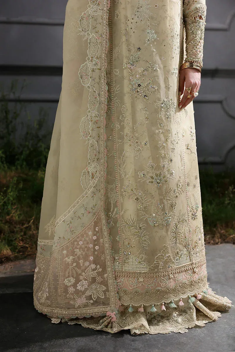 Qalamkar Elirah Formals 25 ivory gold Organza – view 3 – Poshaq