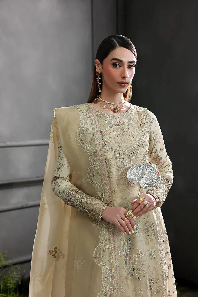 Qalamkar Elirah Formals 25 ivory gold Organza – view 4 – Poshaq