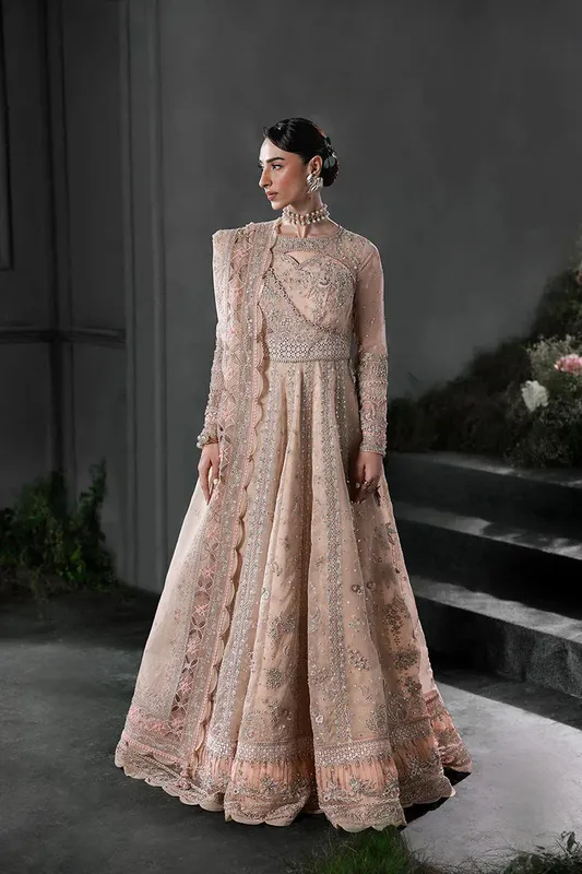 Qalamkar Elirah Formals 25 pale peach Raw Silk – view 1 – Poshaq