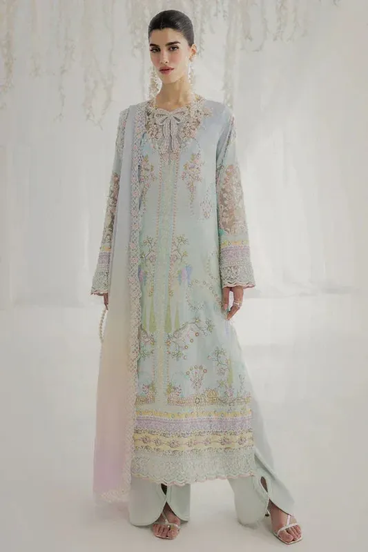 Qalamkar Luxe Silk 25 misty blue Raw Silk – view 1 – Poshaq