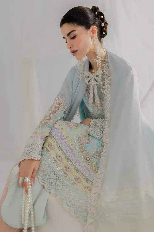 Qalamkar Luxe Silk 25 misty blue Raw Silk – view 4 – Poshaq