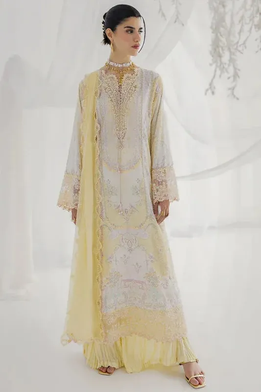 Qalamkar Luxe Silk 25 pastel yellow Raw Silk – view 1 – Poshaq