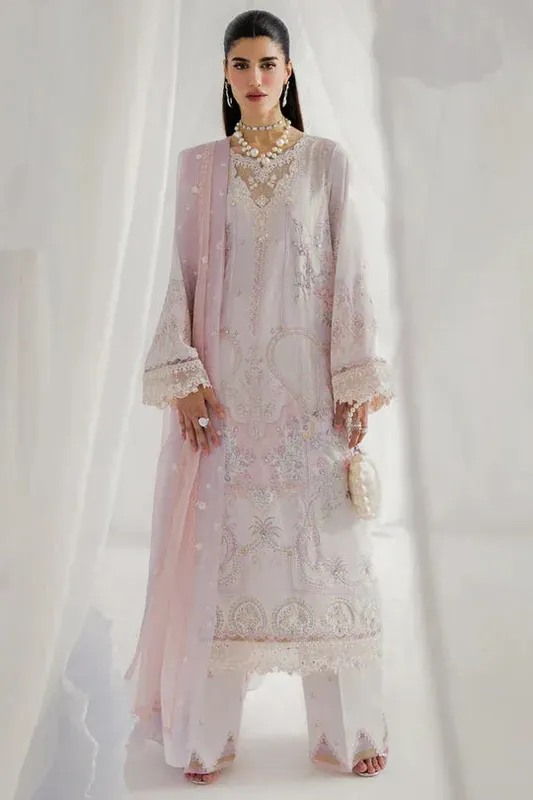 Qalamkar Luxe Silk 25 light pink Crepe – view 1 – Poshaq