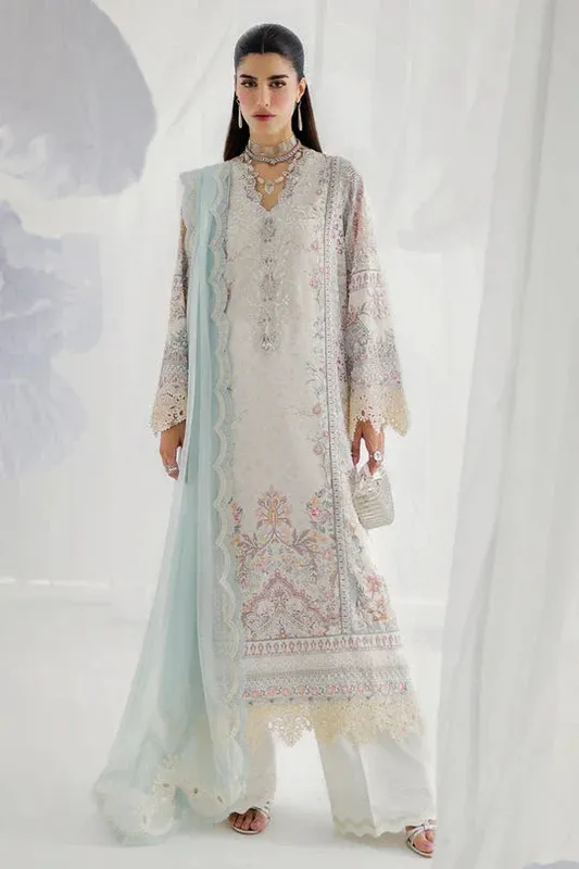 Qalamkar Luxe Silk 25 White Raw Silk – view 1 – Poshaq