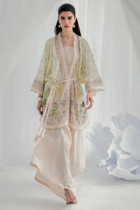 Qalamkar Luxe Silk 25 pastel yellow Raw Silk – view 1 – Poshaq