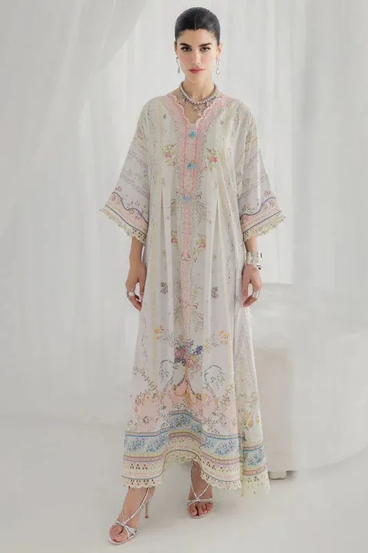Qalamkar Luxe Silk 25 White Crepe – view 1 – Poshaq