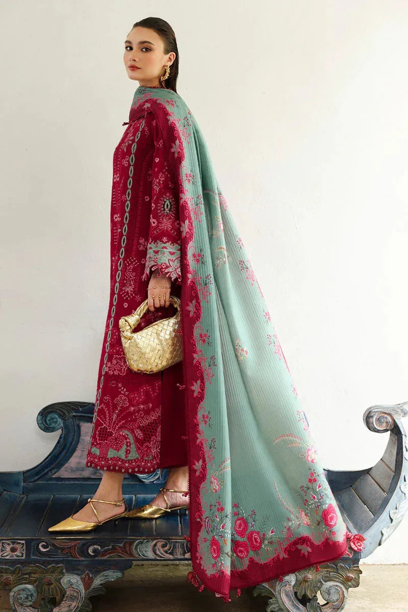 Qalamkar Q Linen 25 Rouge Pink Jacquard – view 2 – Poshaq