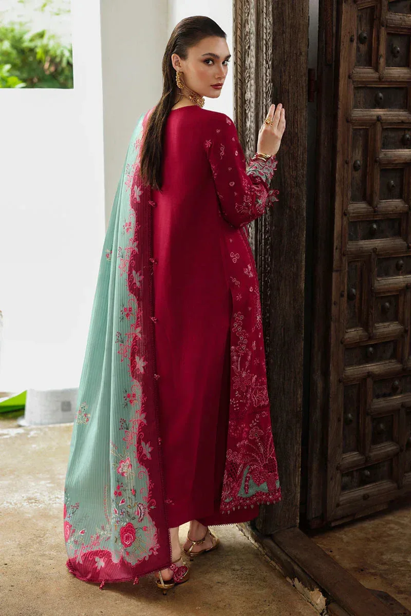 Qalamkar Q Linen 25 Rouge Pink Jacquard – view 4 – Poshaq