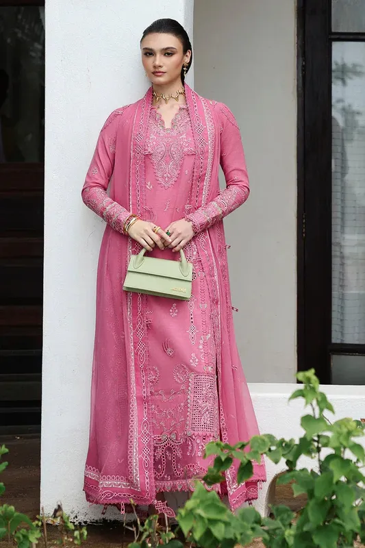 Qalamkar Q Linen 25 Pink Chiffon – view 1 – Poshaq