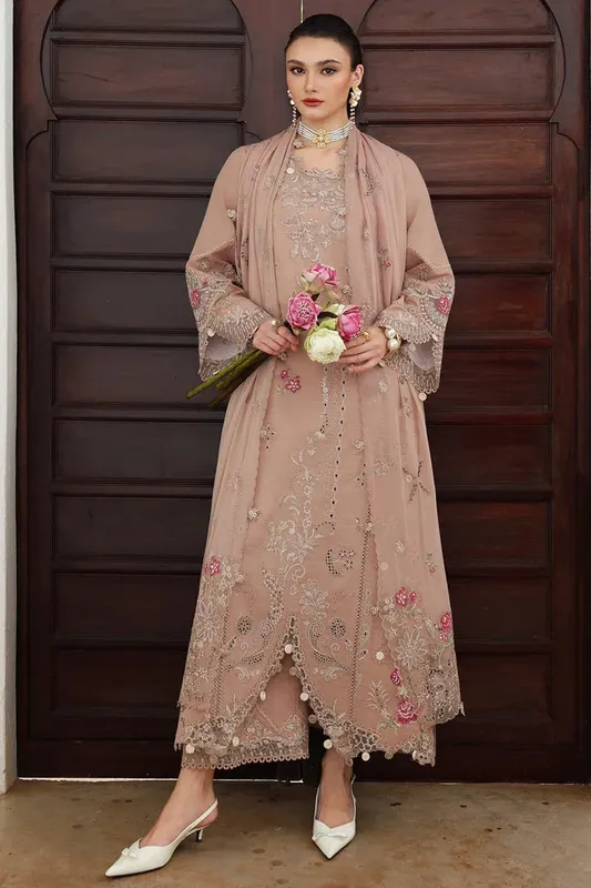 Qalamkar Q Linen 25 Pale Brown Chiffon – view 1 – Poshaq