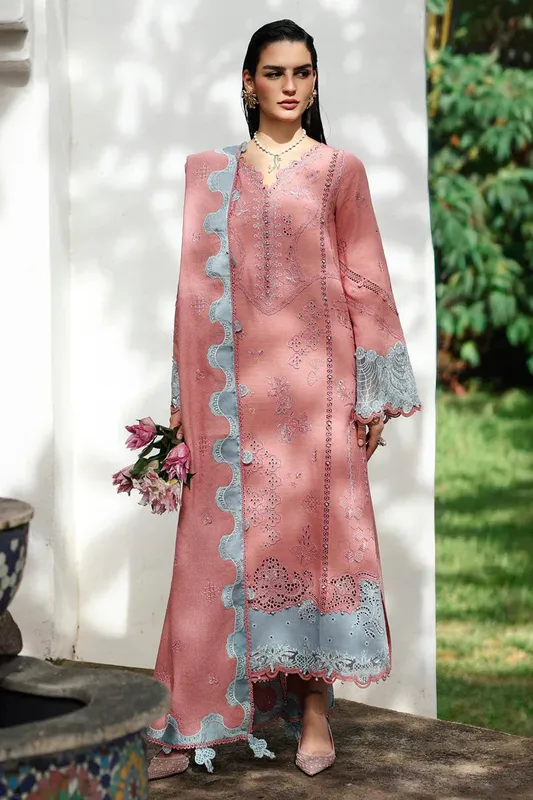 Qalamkar Q Linen 25 Pink Karandi – view 1 – Poshaq