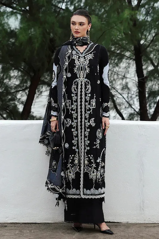 Qalamkar Q Linen 25 Black Chiffon – view 1 – Poshaq