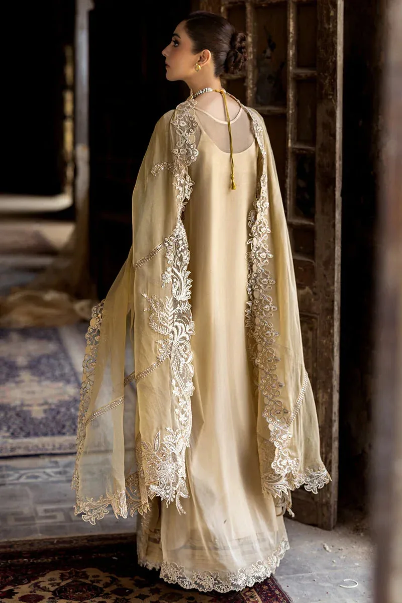 Qalamkar Chiffon Edit ivory gold Raw Silk – view 2 – Poshaq