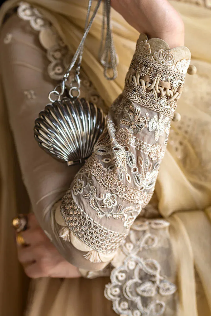 Qalamkar Chiffon Edit ivory gold Raw Silk – view 4 – Poshaq