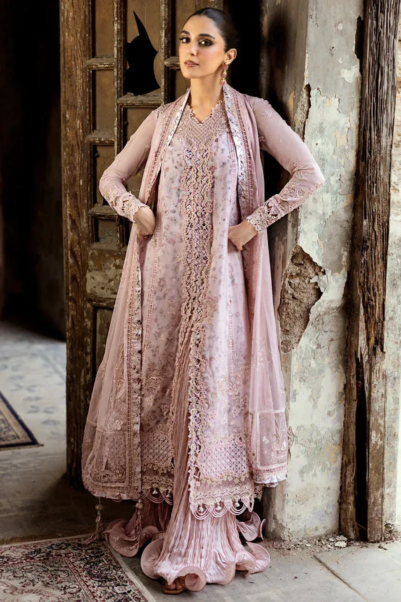 Qalamkar Chiffon Edit pale pink Raw Silk – view 1 – Poshaq