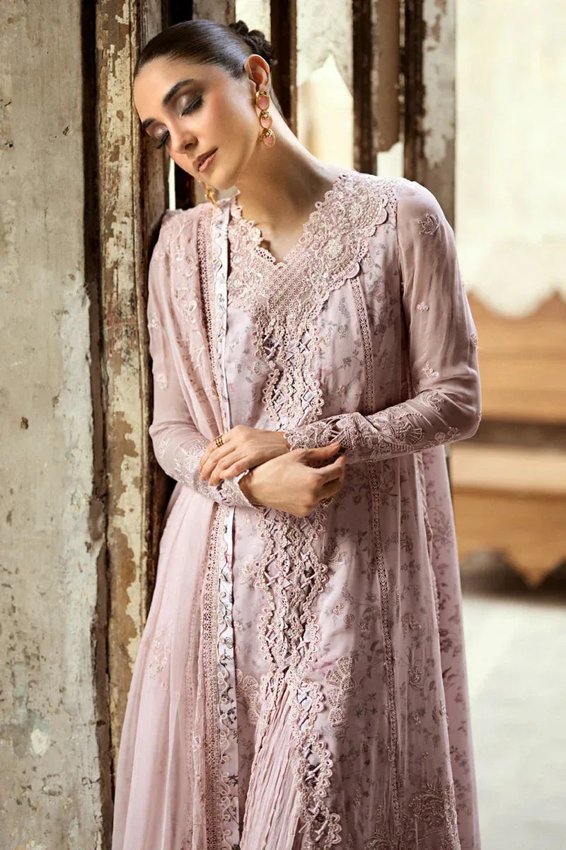 Qalamkar Chiffon Edit pale pink Raw Silk – view 3 – Poshaq