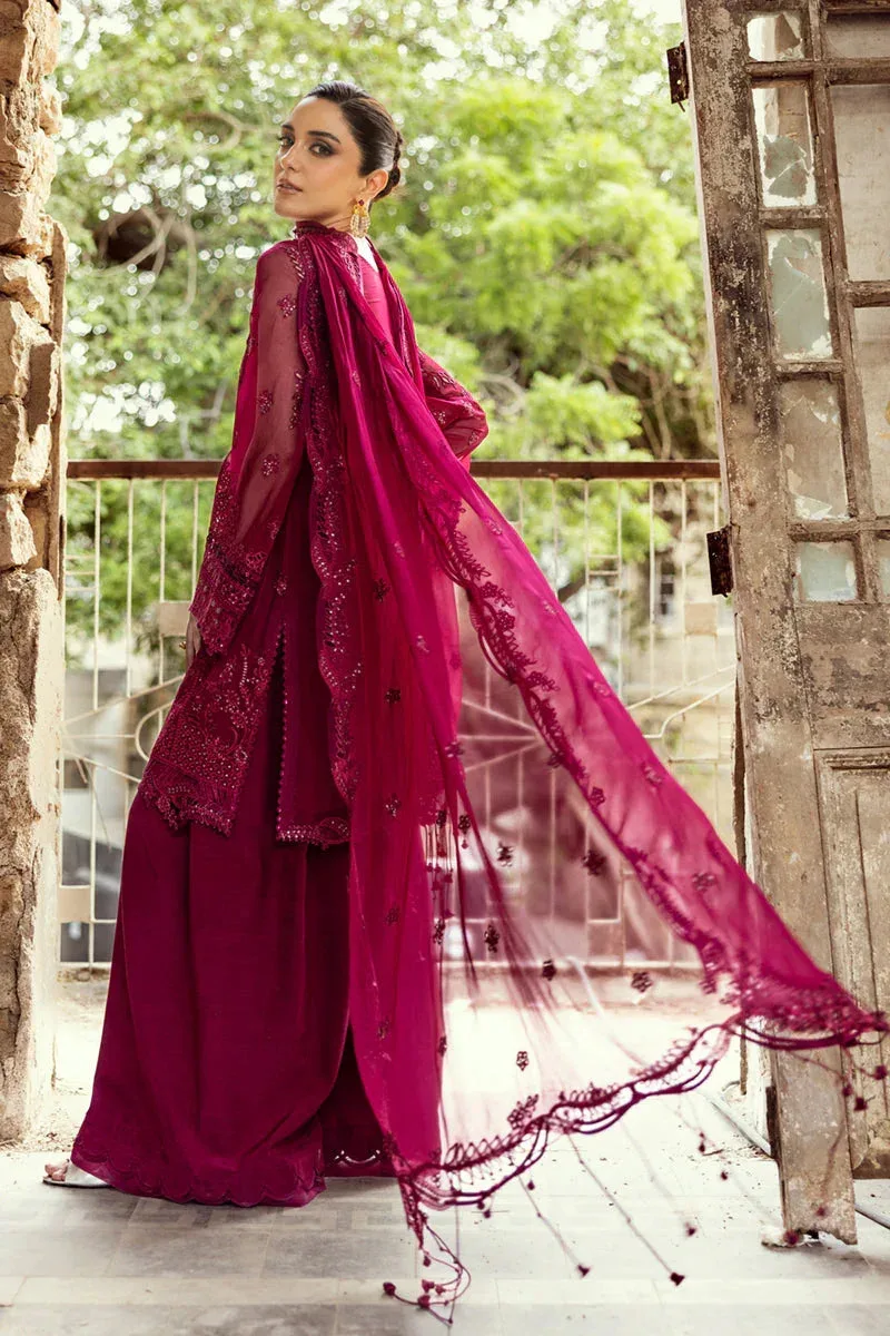 Qalamkar Chiffon Edit berry red Raw Silk – view 2 – Poshaq