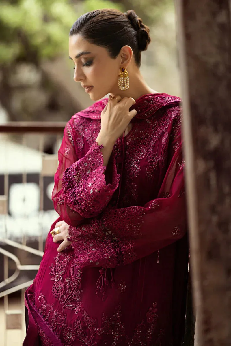 Qalamkar Chiffon Edit berry red Raw Silk – view 3 – Poshaq