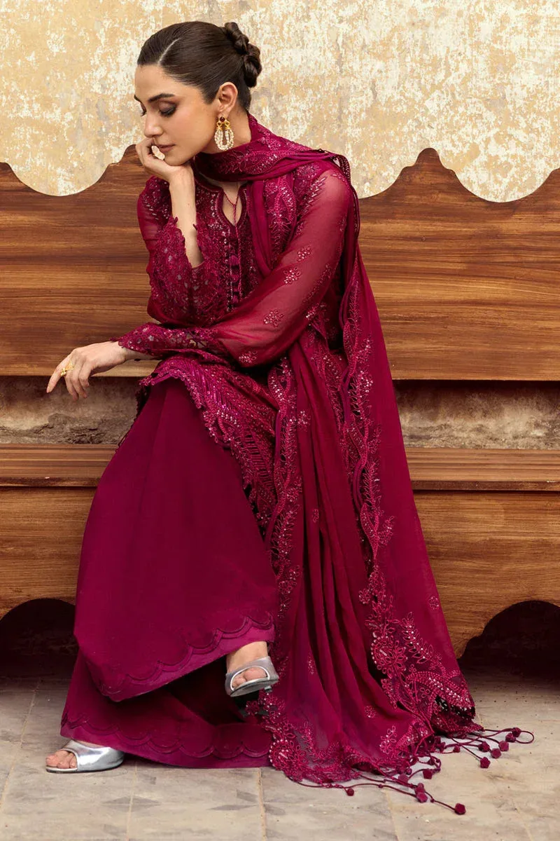 Qalamkar Chiffon Edit berry red Raw Silk – view 4 – Poshaq