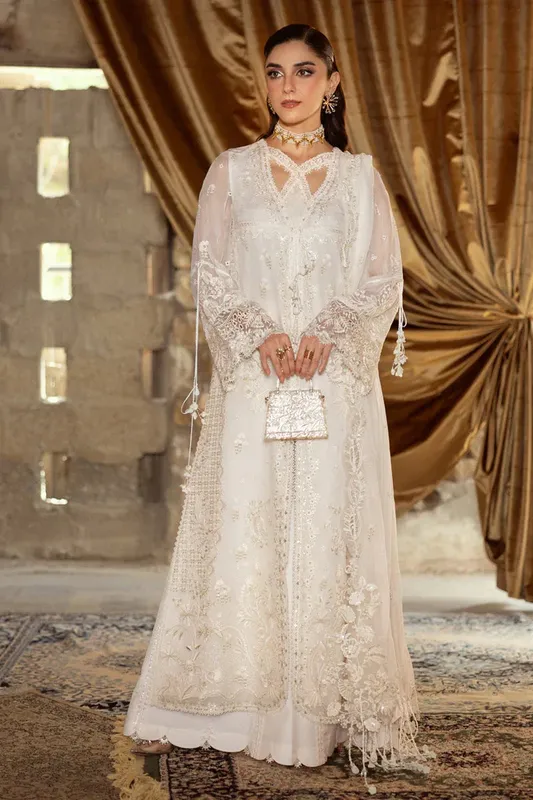 Qalamkar Chiffon Edit White Raw Silk – view 1 – Poshaq