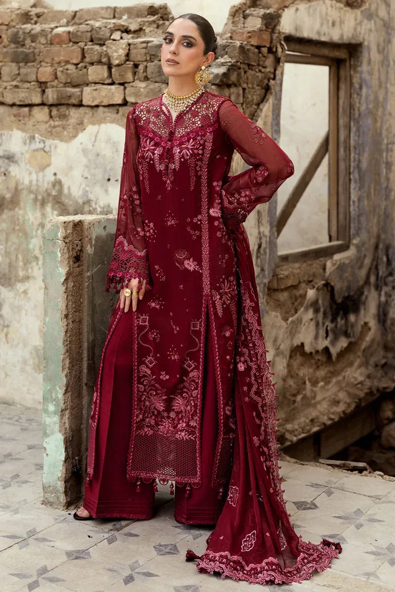 Qalamkar Chiffon Edit Maroon Raw Silk – view 1 – Poshaq