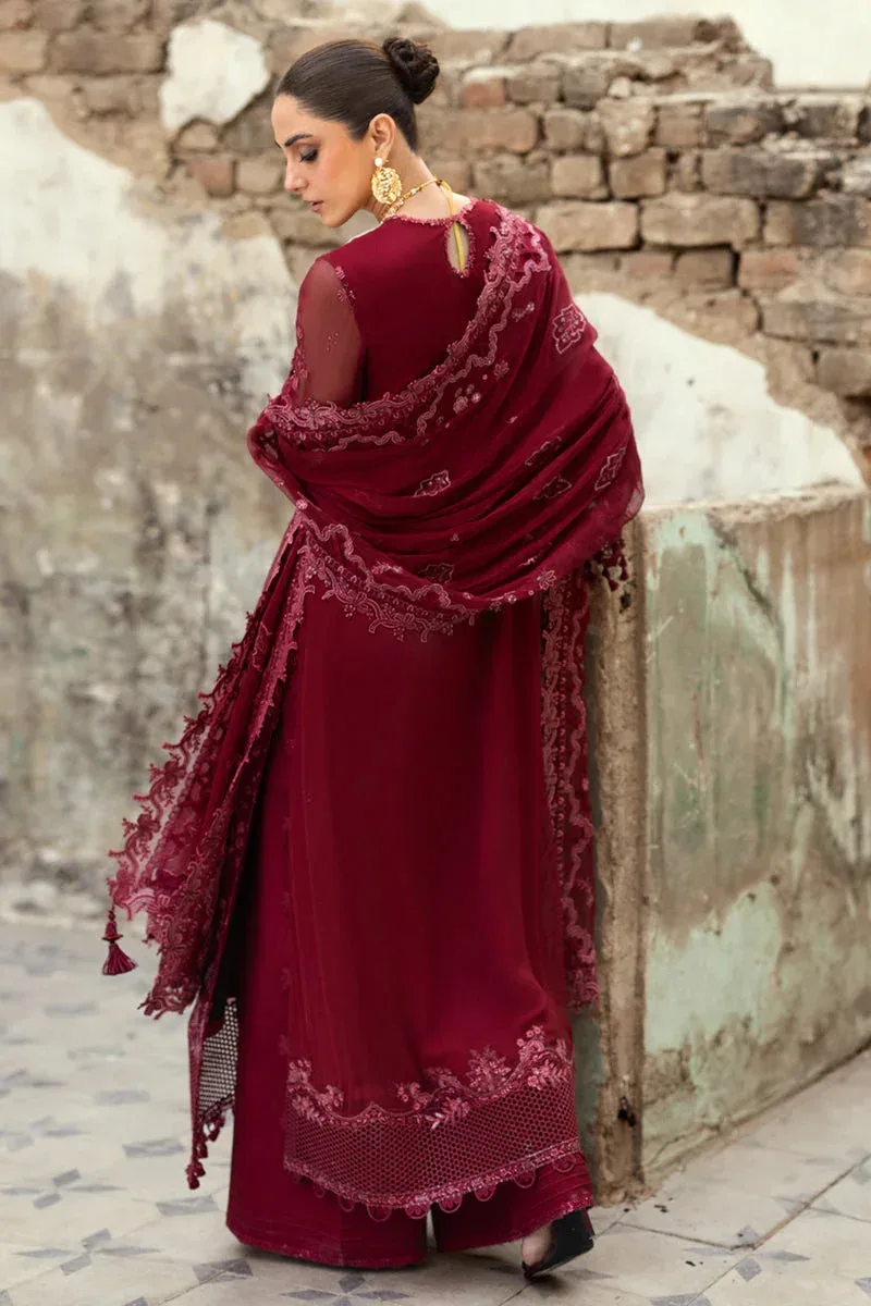 Qalamkar Chiffon Edit Maroon Raw Silk – view 2 – Poshaq